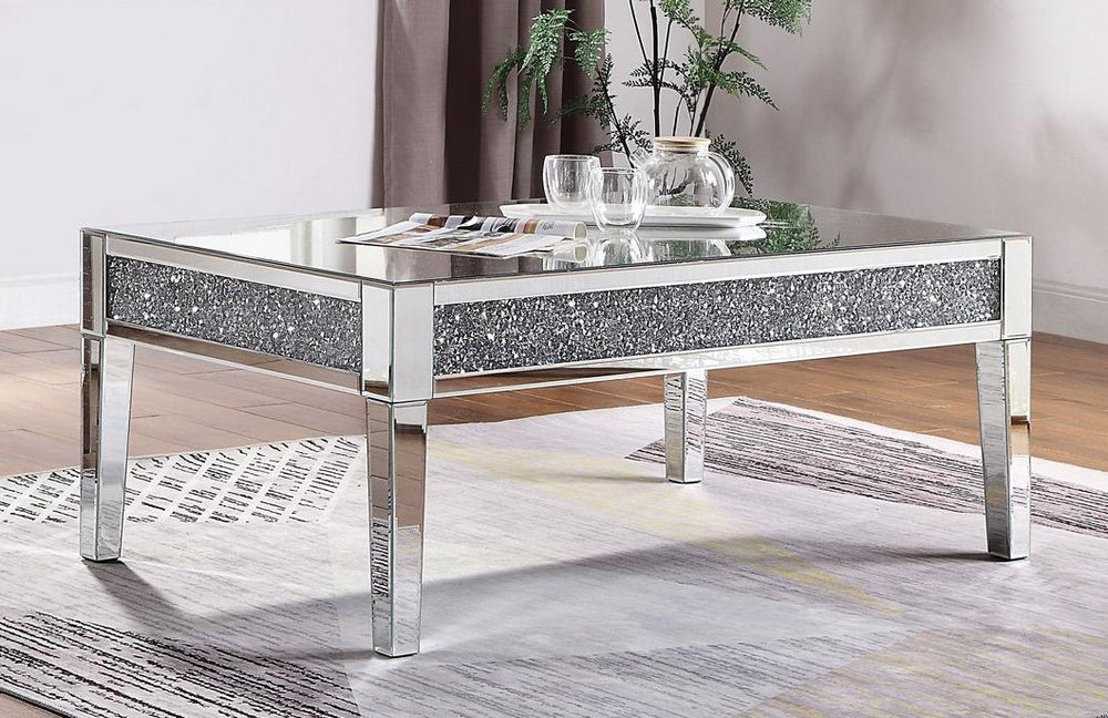 Nysa Mirror Coffee Table with Faux Crystals Inlay