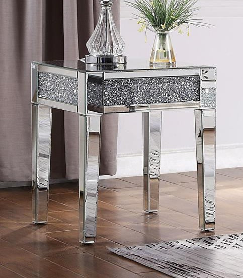 Nysa Mirror End Table with Faux Crystals Inlay