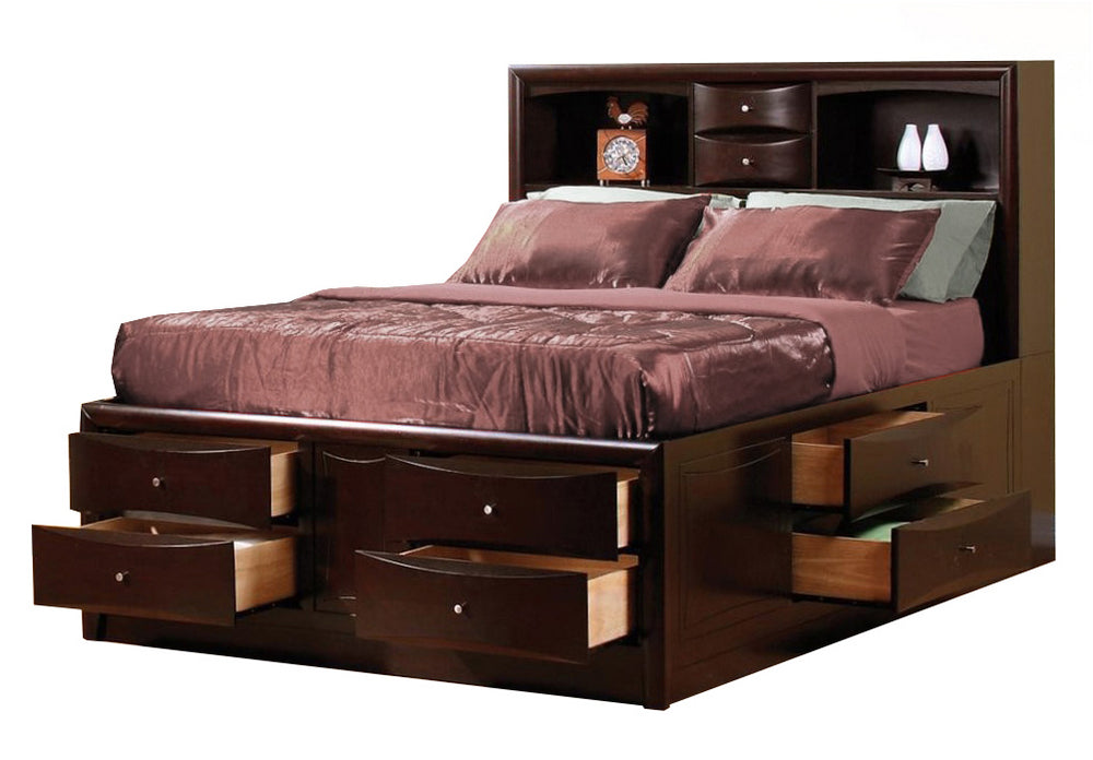 Phoenix Cappuccino Wood Queen Bookcase Storage Bed