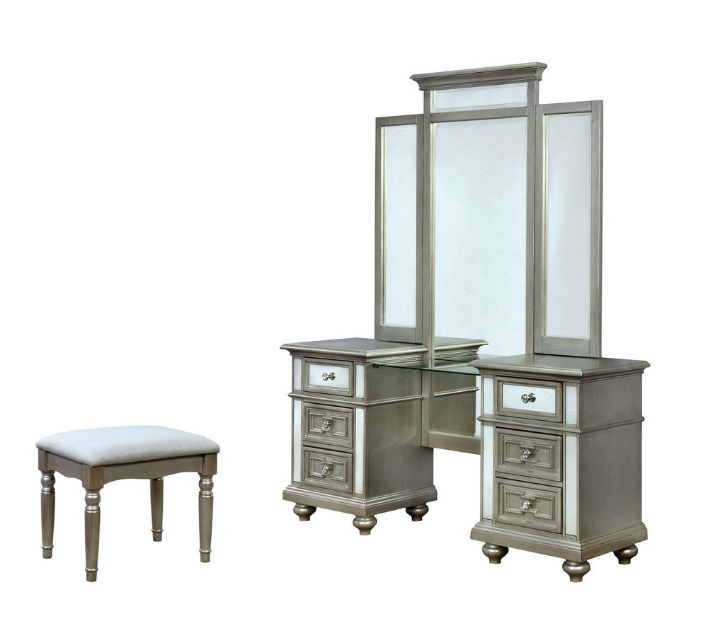 Salamanca Silver Wood Vanity w/Mirror & Stool