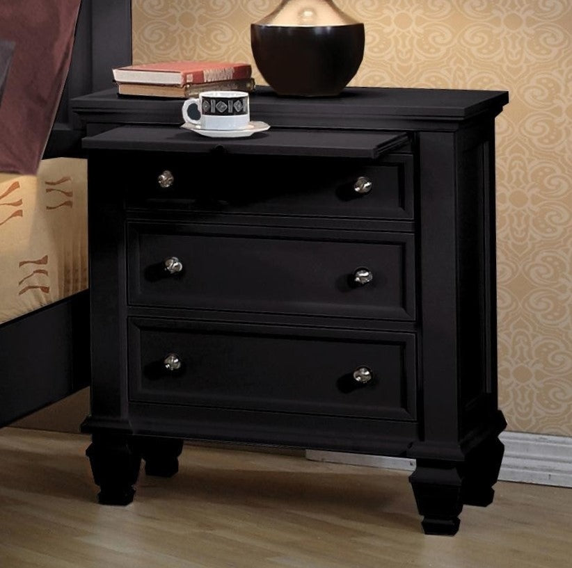 Sandy Beach Black Wood 3-Drawer Nightstand