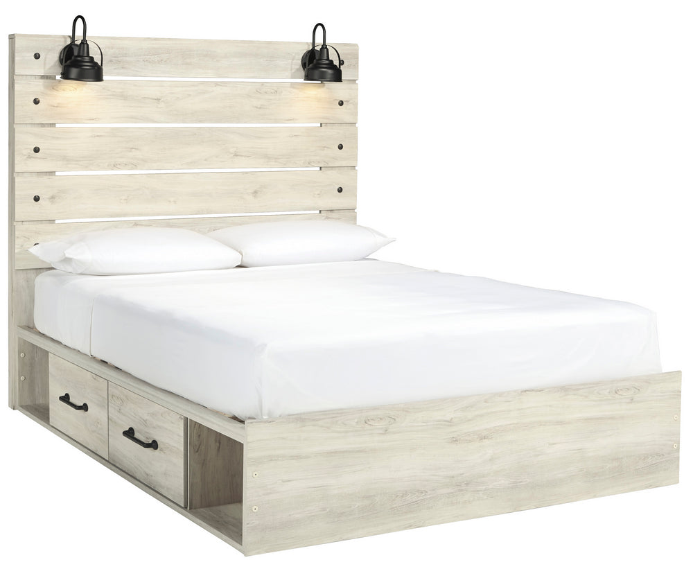 Cambeck Whitewash Wood Queen Bed with 2 Storage Drawers