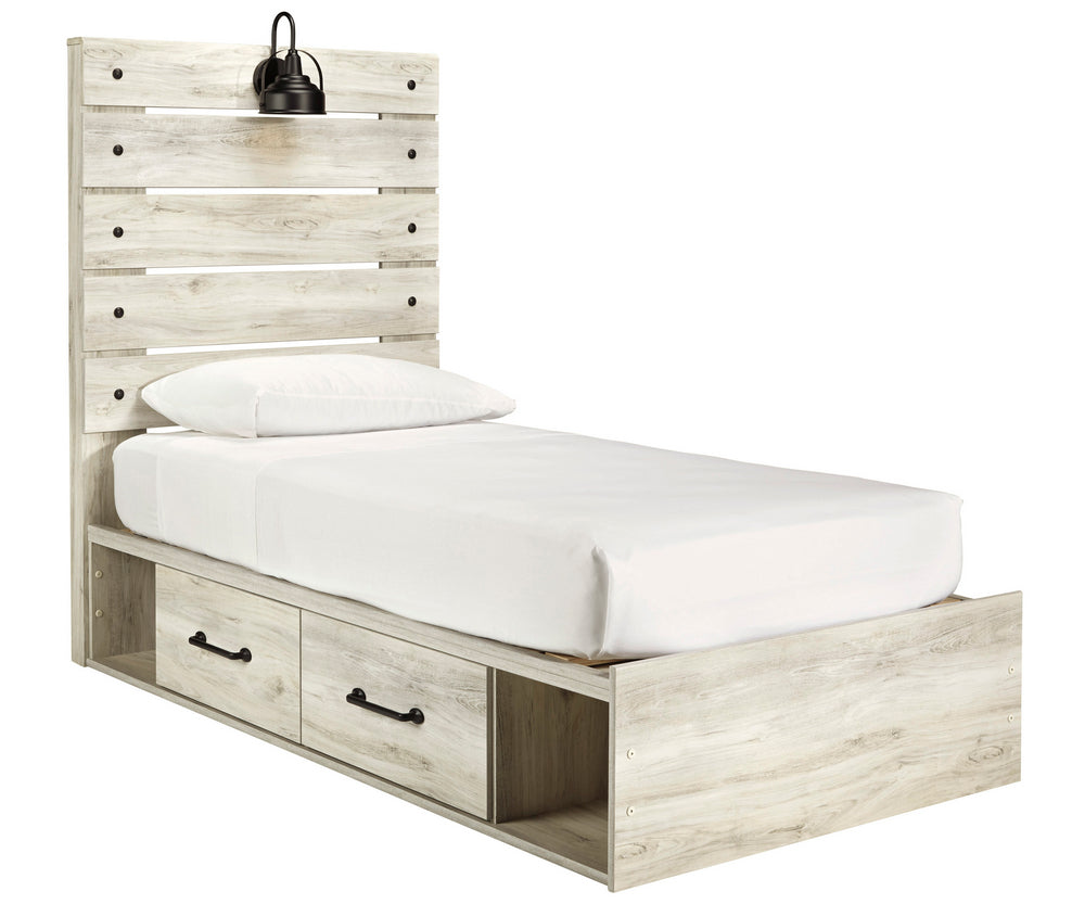 Cambeck Whitewash Wood Twin Bed with 4 Storage Drawers