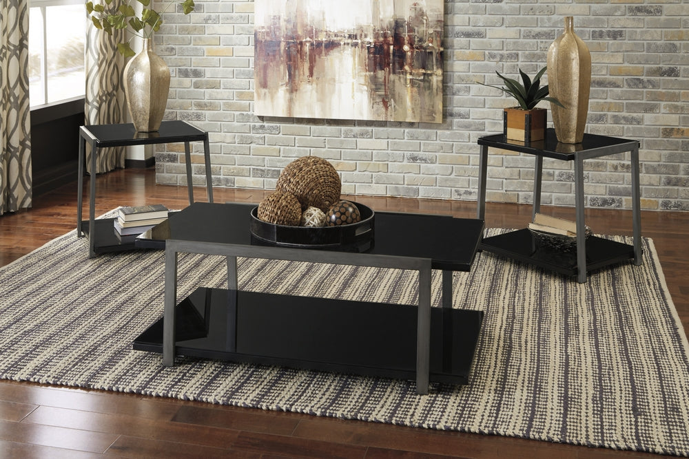 Rollynx 3-Pc Black Glass Coffee Table Set