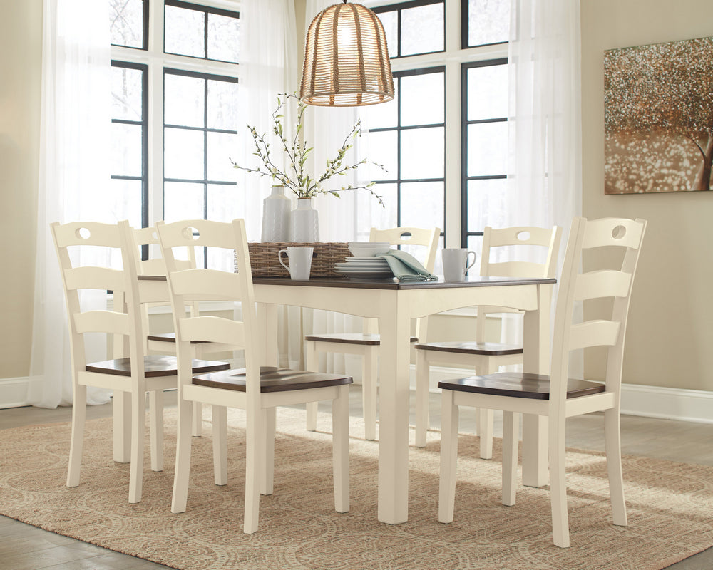 Woodanville 7-Pc Brown/Cream Wood Dining Table Set