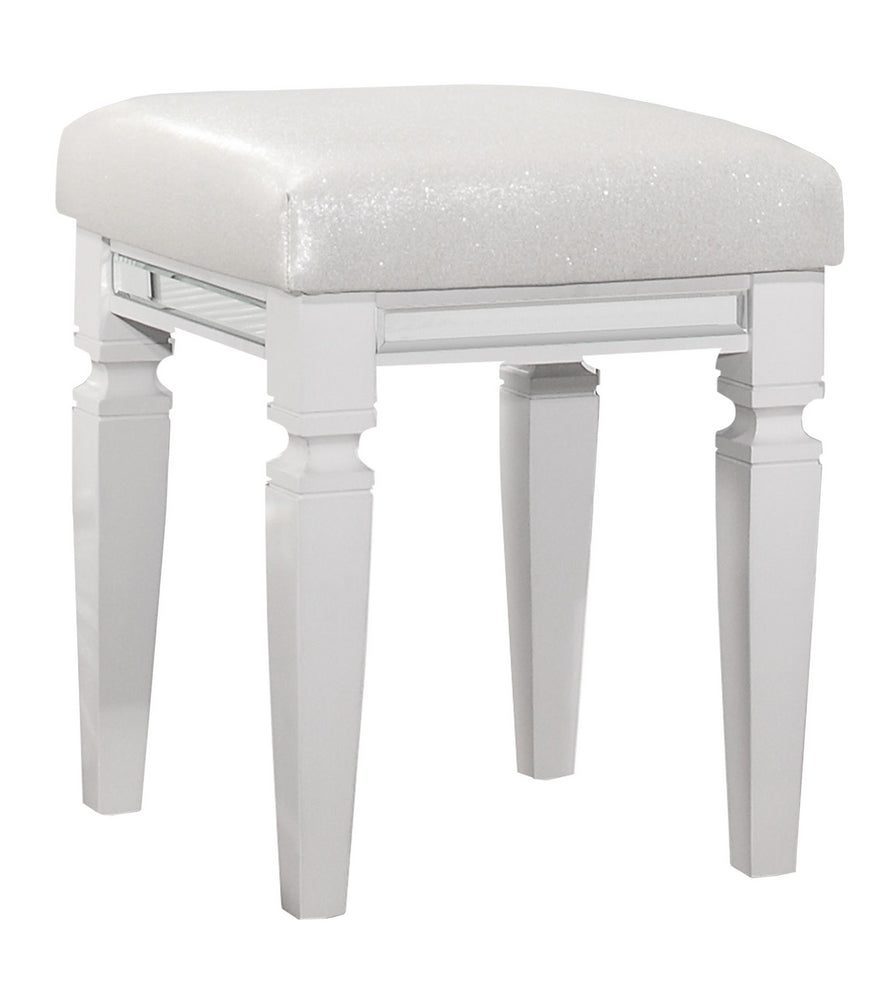 Tamsin White Metallic Wood/Faux Leather Vanity Stool