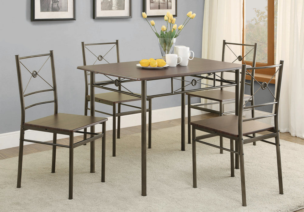 Timara 5-Pc Walnut Vinyl/Dark Bronze Metal Dining Table Set