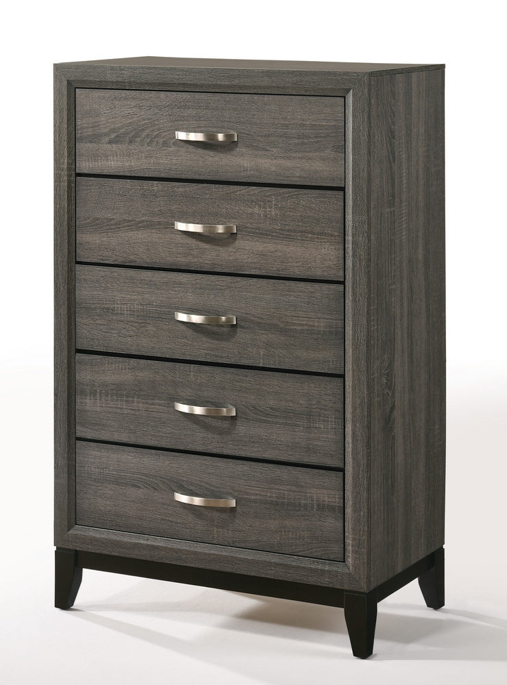 Valdemar Weathered Gray Wood Chest with 5 Drawers