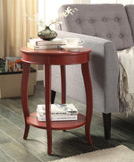 Aberta Red Wood Round Side Table with Shelf