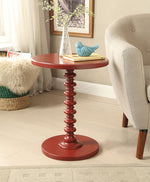 Acton Red Wood Round Side Table with Turned Pedestal