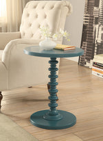 Acton Teal Wood Round Side Table with Turned Pedestal