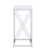 Ambrose Chrome Finish Accent Table with Glossy White Top