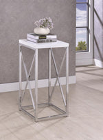 Ambrose Chrome Finish Accent Table with Glossy White Top