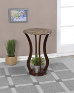 Assisi Brown Wood Accent Table with Faux Marble Top