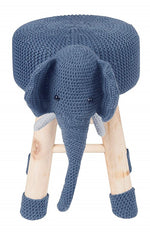 Astride Elephant Blue Fabric/Wood Kids Stool