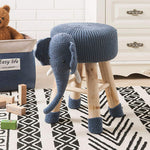 Astride Elephant Blue Fabric/Wood Kids Stool