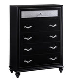 Barzini 5-Pc Black Velvet/Wood Queen Bedroom Set