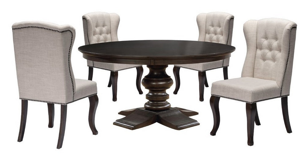 Malene 5-Pc Beige Linen/Wood Dining Table Set