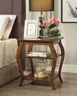 Becci Walnut Wood Square End Table with 2 Open Shelves