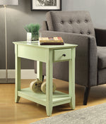 Bertie Light Green Wood Side Table with Drawer & Open Shelf