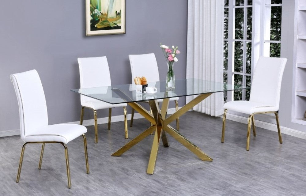 Beverley 5-Pc Gold & White Dining Table Set
