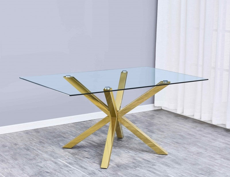 Beverley Clear Glass/Gold Metal Dining Table