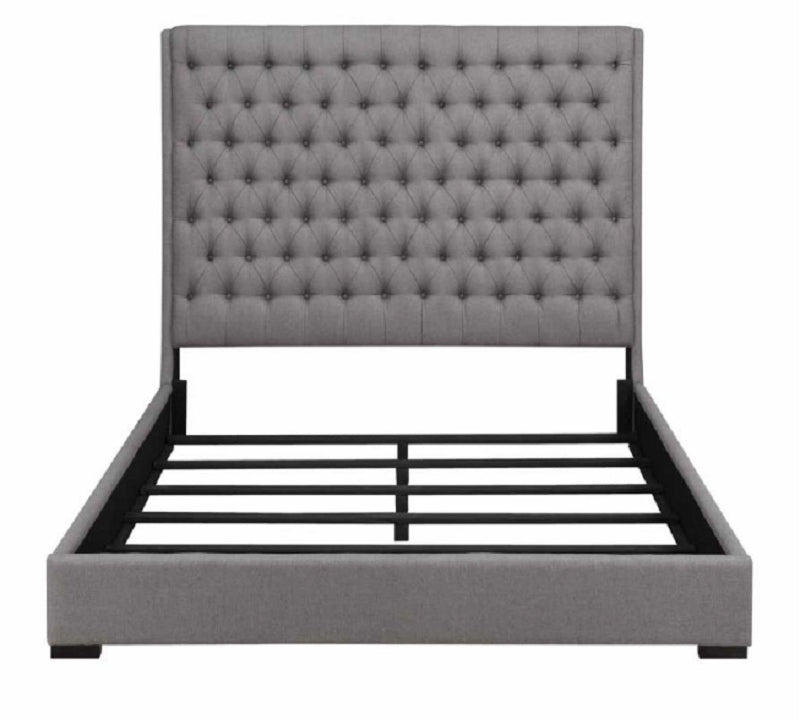 Camille Grey Fabric King Bed with Extra Tall Headboard