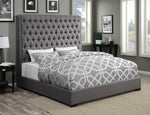 Camille Grey Fabric Queen Bed with Extra Tall Headboard