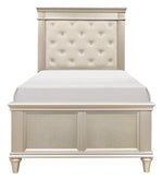 Celandine Off-White Faux Leather/Silver Wood Twin Bed