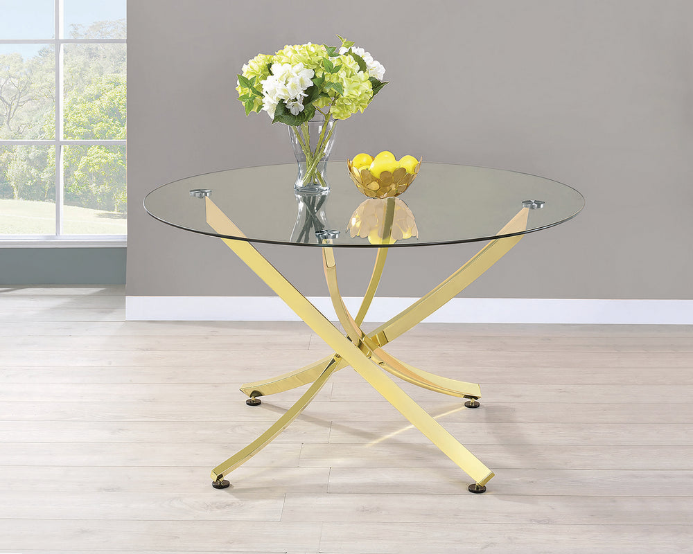 Chantar Clear Glass/Brass Metal Round Dining Table