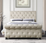 Crofton Beige Fabric Button Tufted King Bed