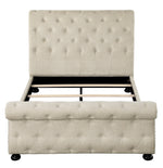 Crofton Beige Fabric Button Tufted Queen Bed