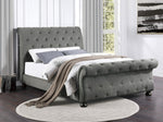 Crofton Gray Fabric Button Tufted King Bed