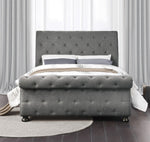 Crofton Gray Fabric Button Tufted Queen Bed