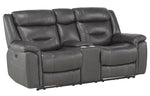 Danio Dark Gray Power Recliner Loveseat with Console