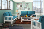 Lavena Blue Fabric/White Wood 2-Seat Sofa