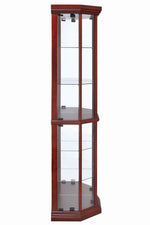 Filipina Clear Glass/Medium Brown Wood Corner Curio Cabinet