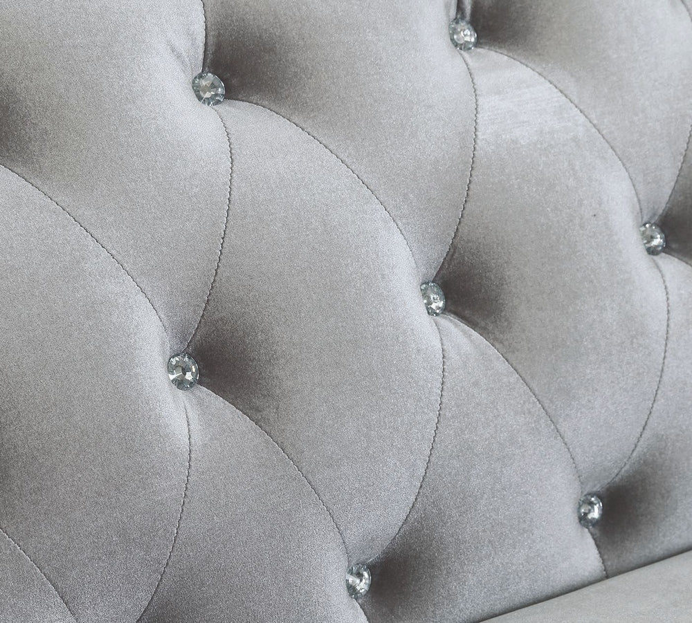 Frostine Silver Velvet Sofa with Accent Pillows (Oversized)