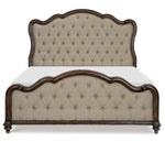 Heath Court Brown Fabric/Oak Wood King Bed