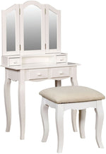 Janelle White Wood Vanity with Mirror & Stool