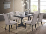 Janina 7-Pc Beige Linen/Wood Dining Table Set