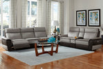 Laertes 2-Tones Gray Leather Power Recliner Sofa