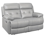 Lambent Silver-Gray Leather Manual Recliner Loveseat