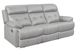 Lambent Silver-Gray Leather Manual Recliner Sofa