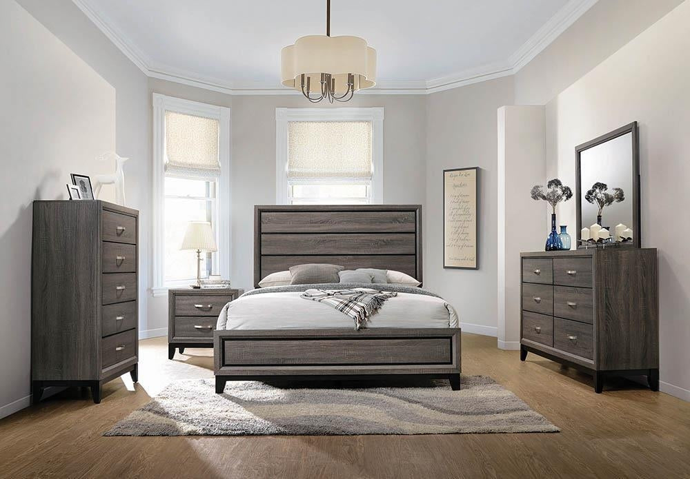 Watson 5-Pc Grey Oak/Black Wood Queen Bedroom Set