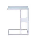 Marianna Chrome Metal Snack Table with Frosted Glass Top