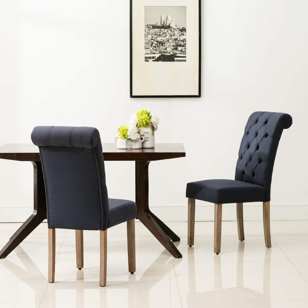 Natalie 2 Blue Linen Fabric Side Chairs