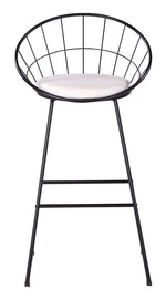 Nordic White Faux Leather/Black Metal Bar Stool