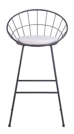 Nordic White Faux Leather/Gray Metal Bar Stool