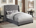Pissarro Grey Velvet Upholstered Cal King Bed (Oversized)
